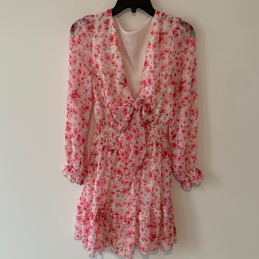 Boutique dress  Pink and White floral chiffon lined. Small NWOT Dress